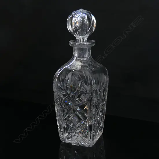 GERMAN ASTRA CUT CRYSTAL SQUARE DECANTER. H.290mm