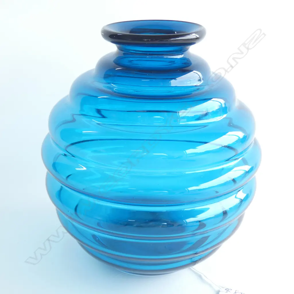 A WHITEFRIARS ROUND CLEAR BLUE LOBED VASE WITH NARROW NECK Image 1++