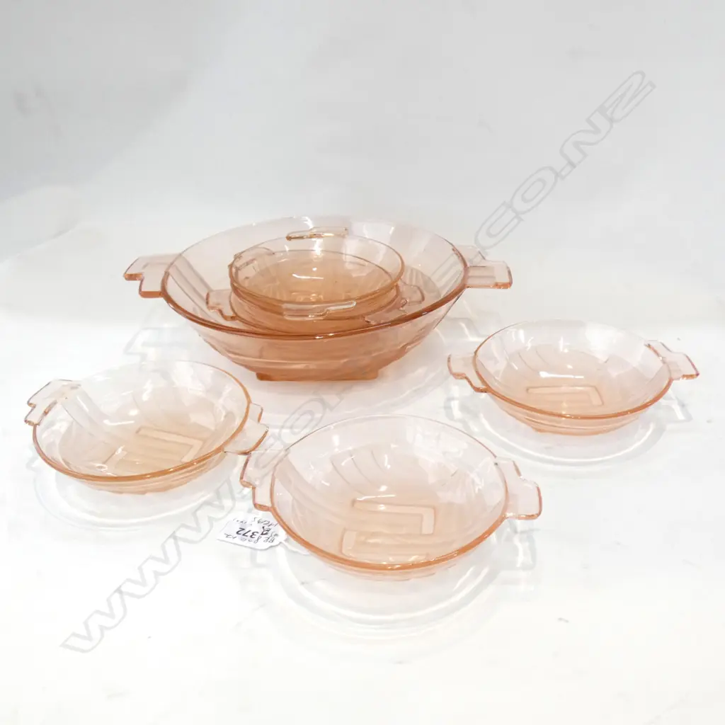 PINK DEPRESSION GLASS DESSERT SET Image 1++