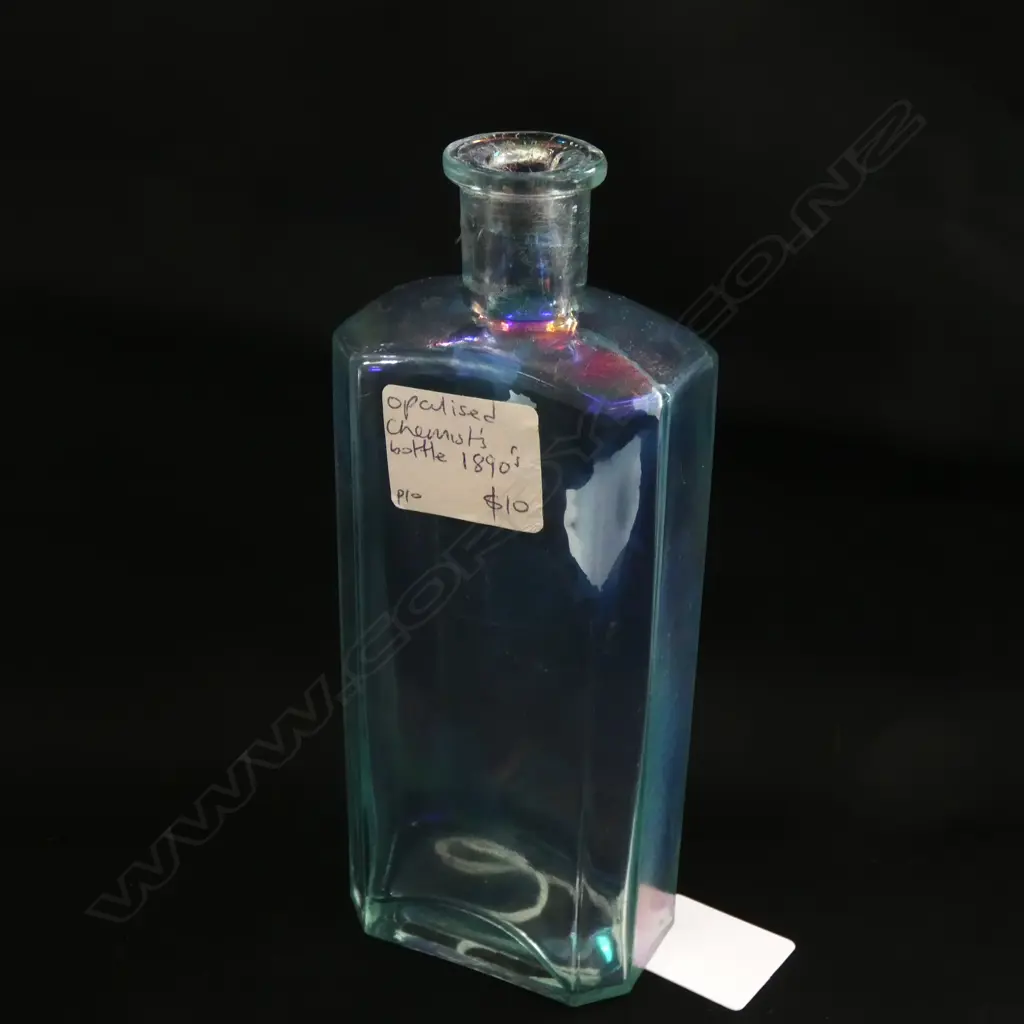 TWO ENGLISH WINE GLASSES, & OPALISED CHEMIST'S BOTTLE Image 1++