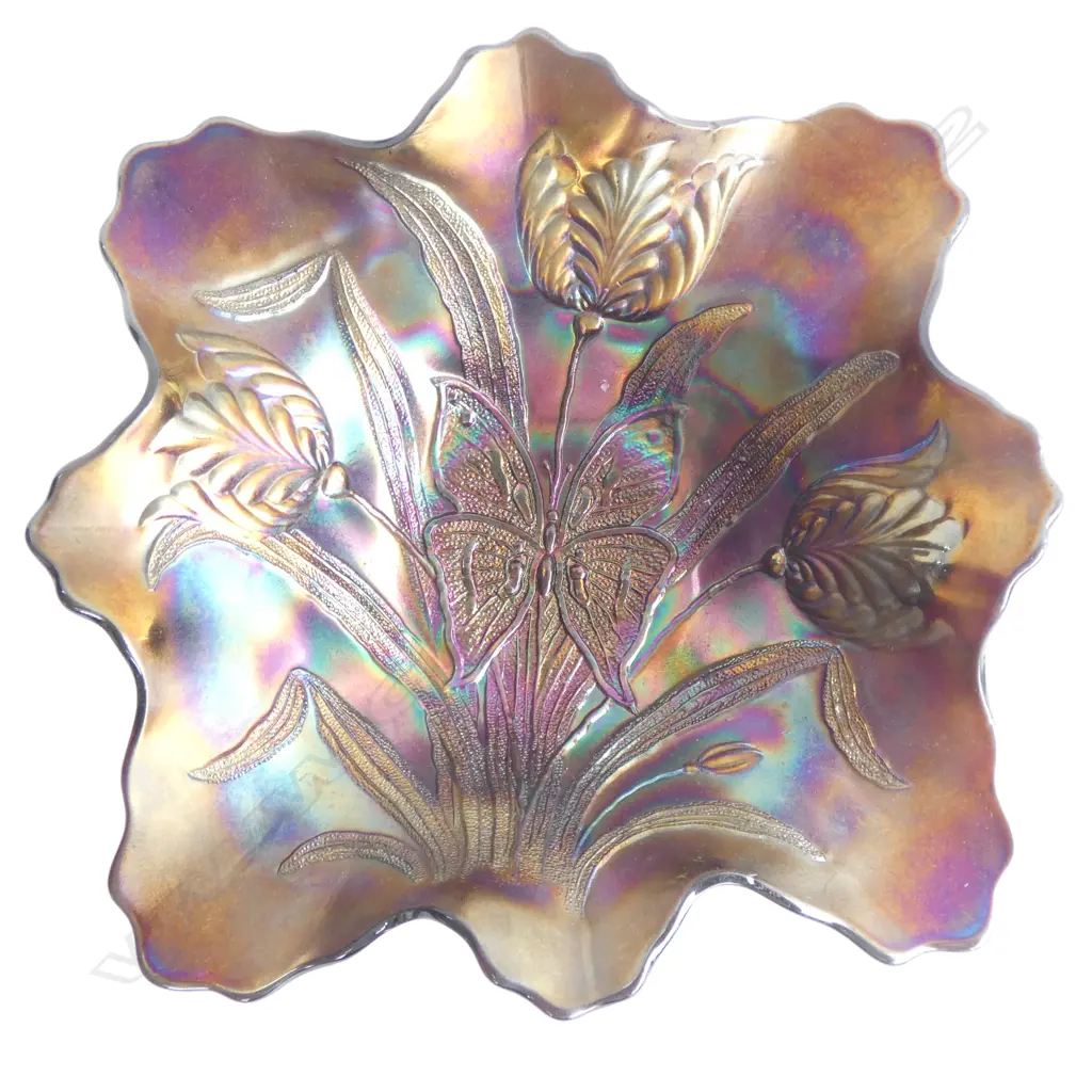 A CARNIVAL GLASS FLUTED BOWL Image 1++