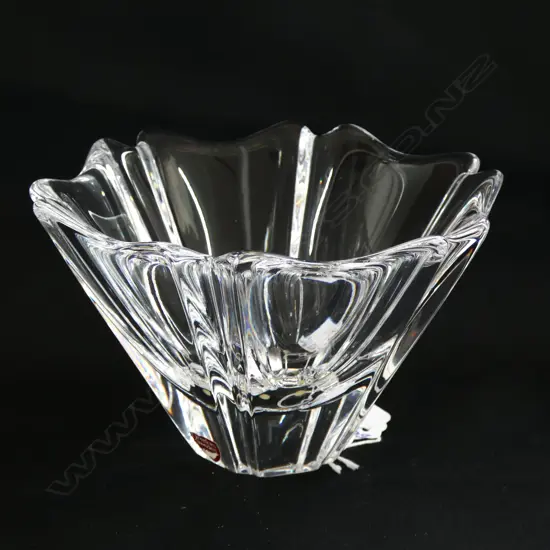 A ORREFORS SMALL BOWL, A TALL WHITEFRIARS GLASS WITH TWO BRANDY BALLOONS AND A CHAMPAGNE GLASS.