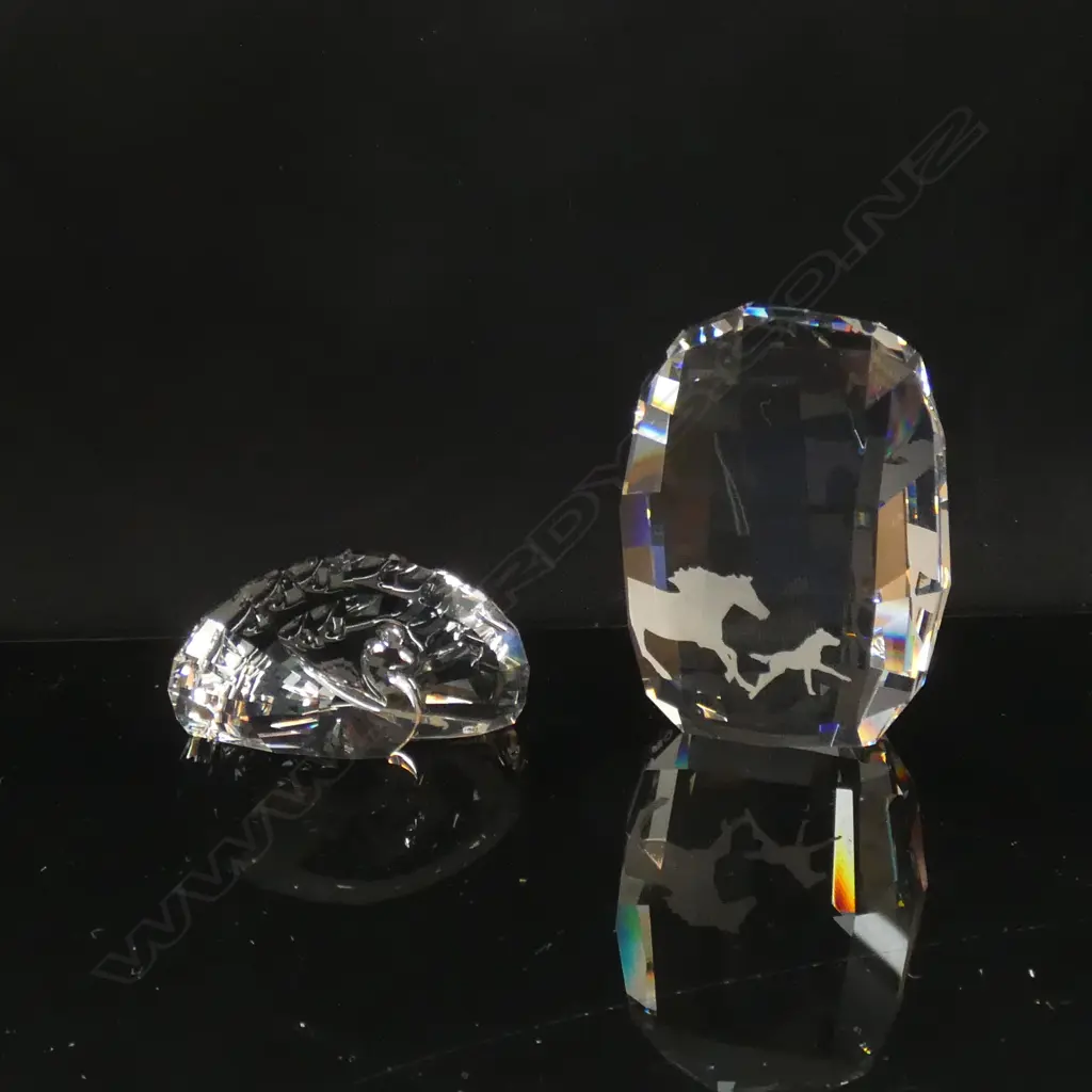 SWAROVSKI CRYSTAL HORSE PAPERWEIGHT & PEACOCK - BOTH W ORIGINAL BOXES & SLEEVES Image 1++