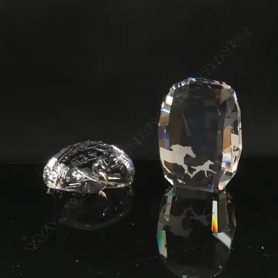 SWAROVSKI CRYSTAL HORSE PAPERWEIGHT & PEACOCK - BOTH W ORIGINAL BOXES & SLEEVES