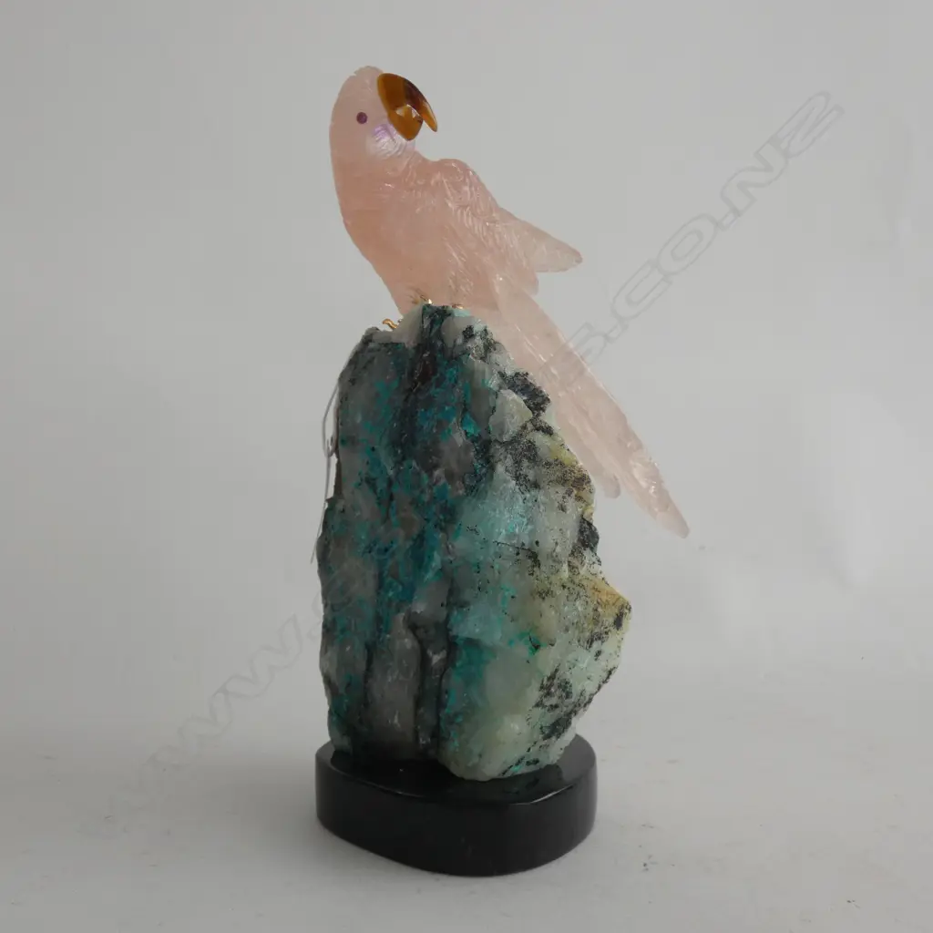 ROCK CRYSTAL CARVED PARROT ON CRYSTAL BASE.H.205mm Image 1++