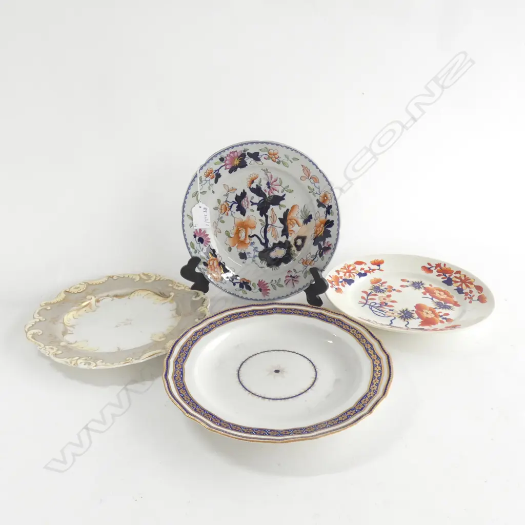 4 19thC PLATES; DERBY ETC 240mm dia Image 1++