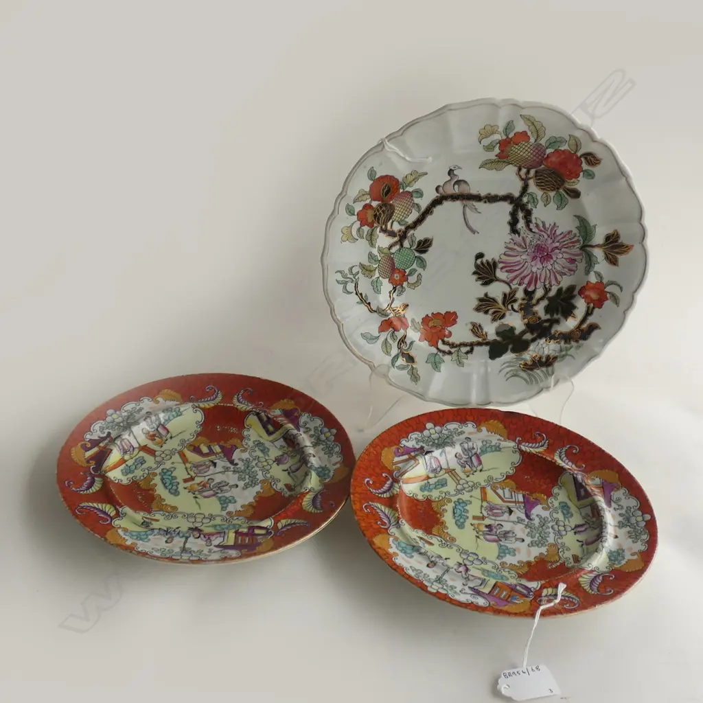 3 ANTIQUE MASONS IRONSTONE PLATES, ORIENTAL PATTERNS Image 1++