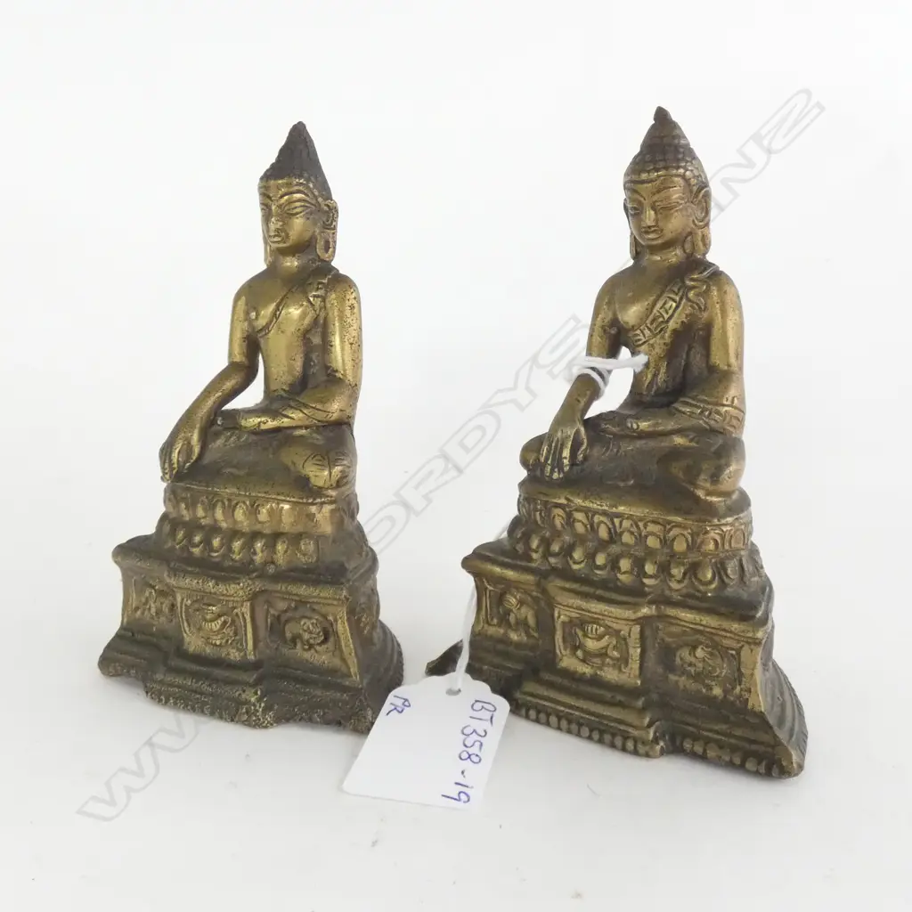 PAIR BRASS ALTAR BUDDHA  FIGURES Image 1++