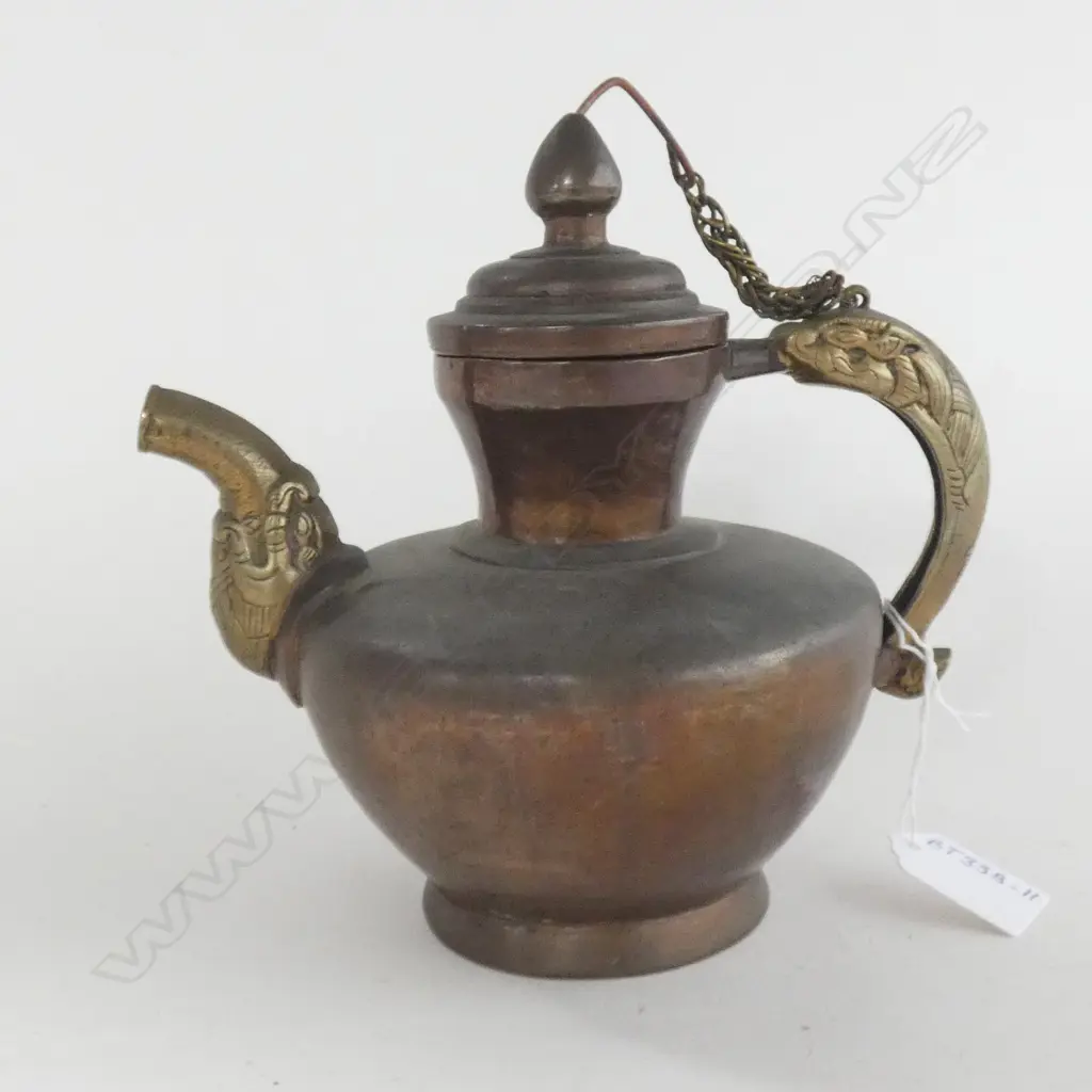 OLD TIBETAN COPPER AND BRASS TEA POT Image 1++