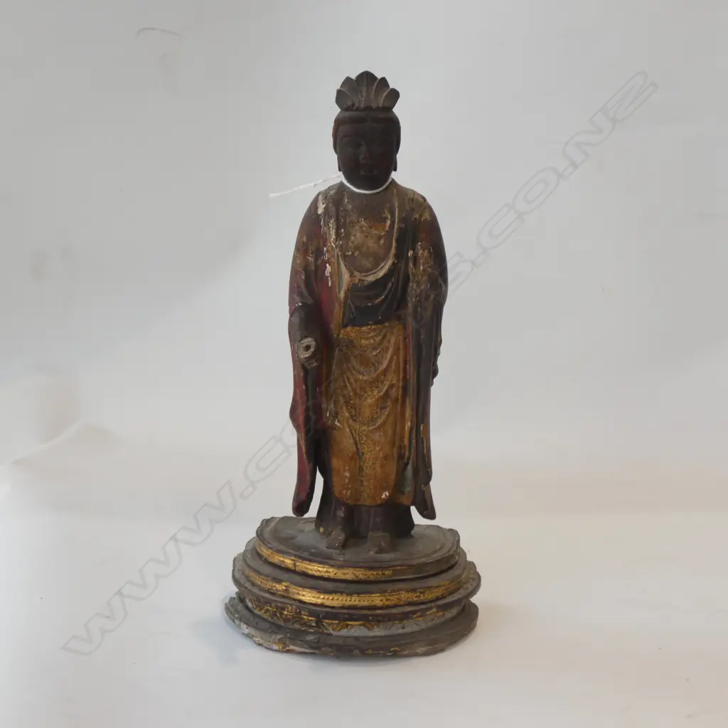 OLD ORIENTAL CARVED WOODEN FIGURE H.290mm Image 1++