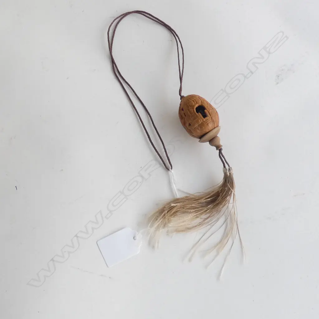 CHINESE CARVED FIGURAL WALNUT NECKLACE Image 1++