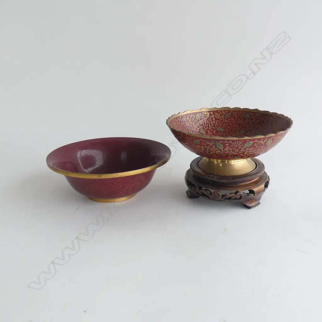 CLOISONNE BOWL & STAND (DIA155MM) + ORIENTAL ENAMEL BOWL (DIA 145MM) Image 1++