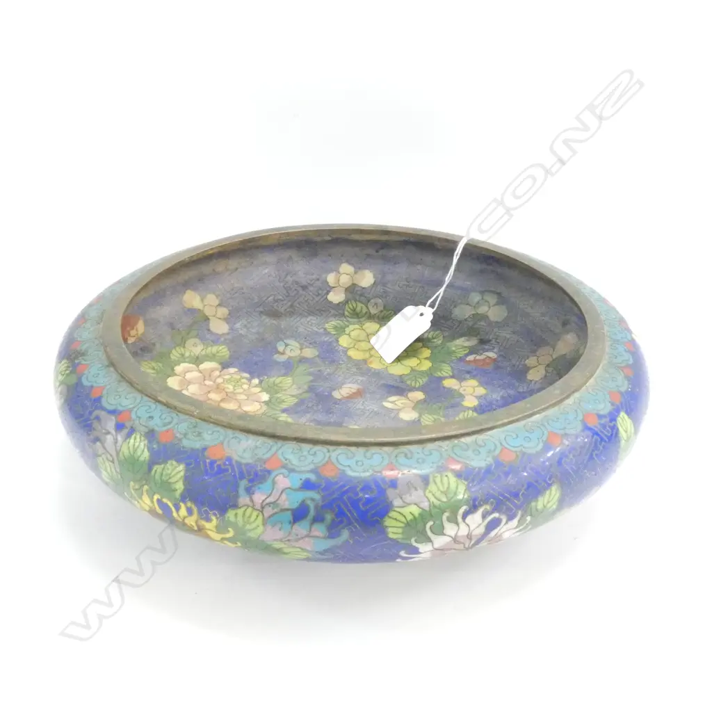 SHALLOW BLUE CLOISONNE BOWL 250mm dia Image 1++