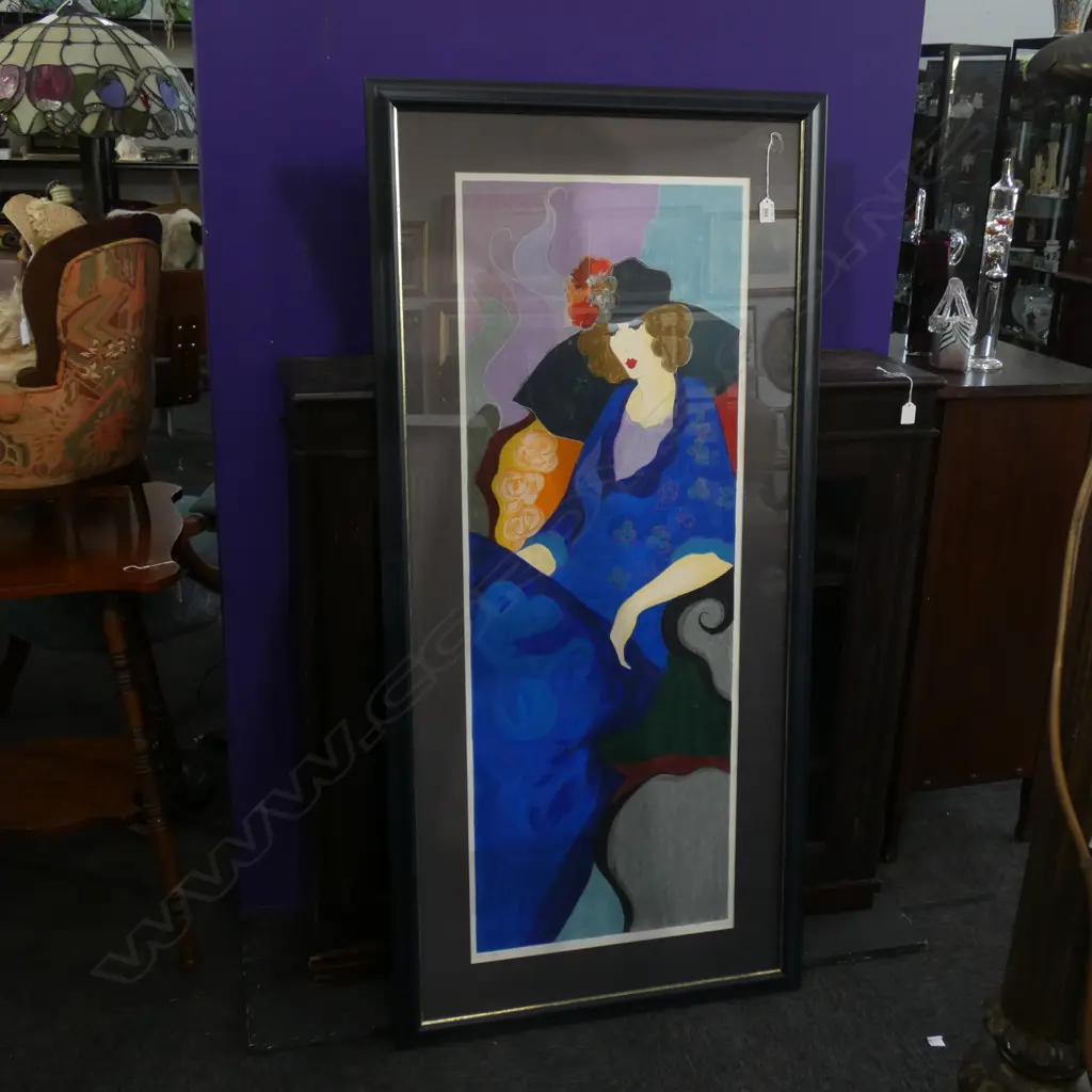LARGE FRAMED TARKAY SERIGRAPH 'BLUE DRESS' SIGNED IN PENCIL 45/350 certificate... on the back Image 1++
