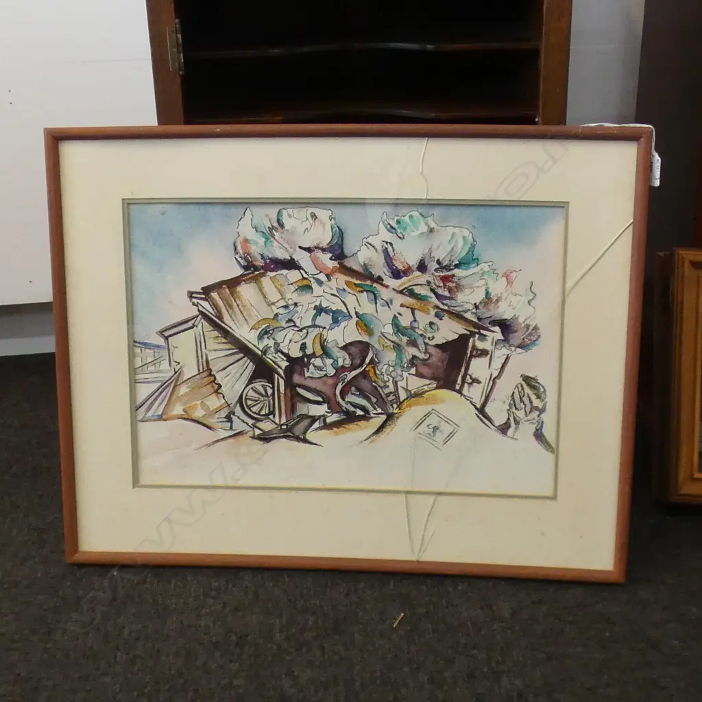 OLD BARN SIGNED LEWIS WATERCOLOUR  (A/F GLASS CRACKED) Image 1++