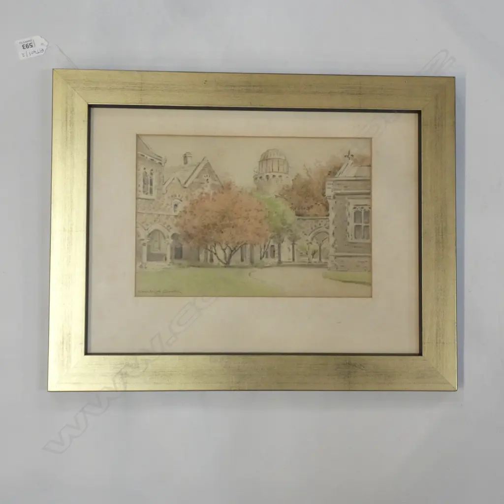 CRANLEIGH BARTON (1890 - 1975) THE CLOISTERS, CANTERBURY UNIVERSITY W/C 190x280mm Image 1++