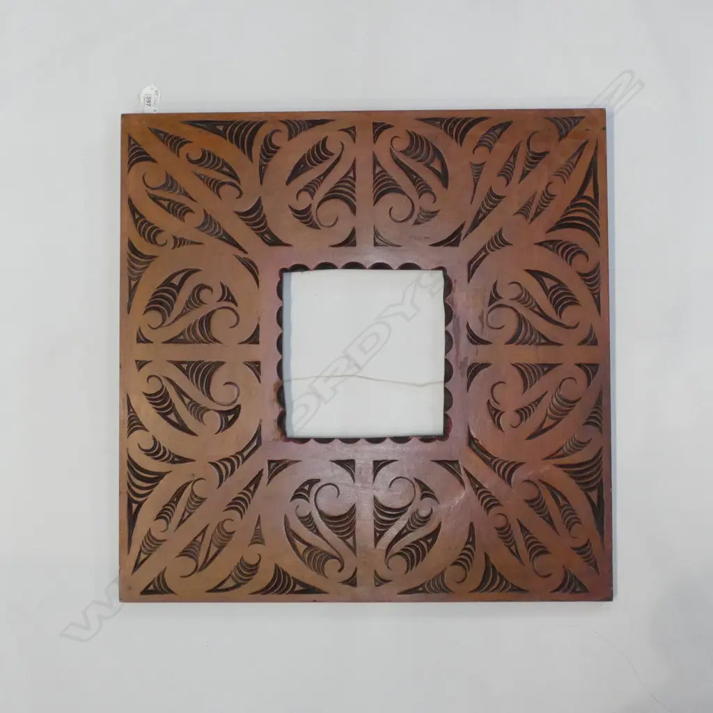 CARVED WOODEN MAORI FRAME 600x600mm sq  Image 1++