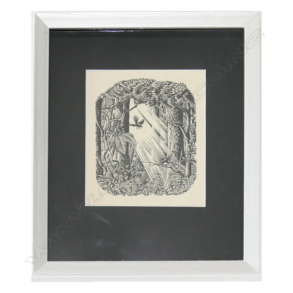 C. 1957 E. MERVYN TAYLOR - WOOD ENGRAVING, BEECH FOREST, UNSIGNED/UNEDITIONED,  H. 140 X W. 120mm Image 1++