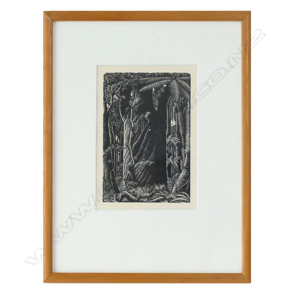 C.1957 E. MERVYN TAYLOR - WOOD ENGRAVING - GIANT KAURI, UNSIGNED/UNEDITIONED, H. 180 X W. 125mm Image 1++