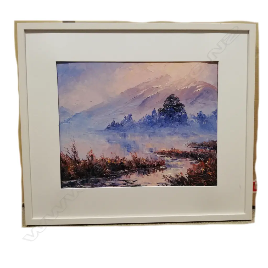 RICHARD PONDER OIL ON CANVAS, 'FROSTY MORNING LANDSCAPE, LAKE TE ANAU', 1995. 390 x 490mm Image 1++