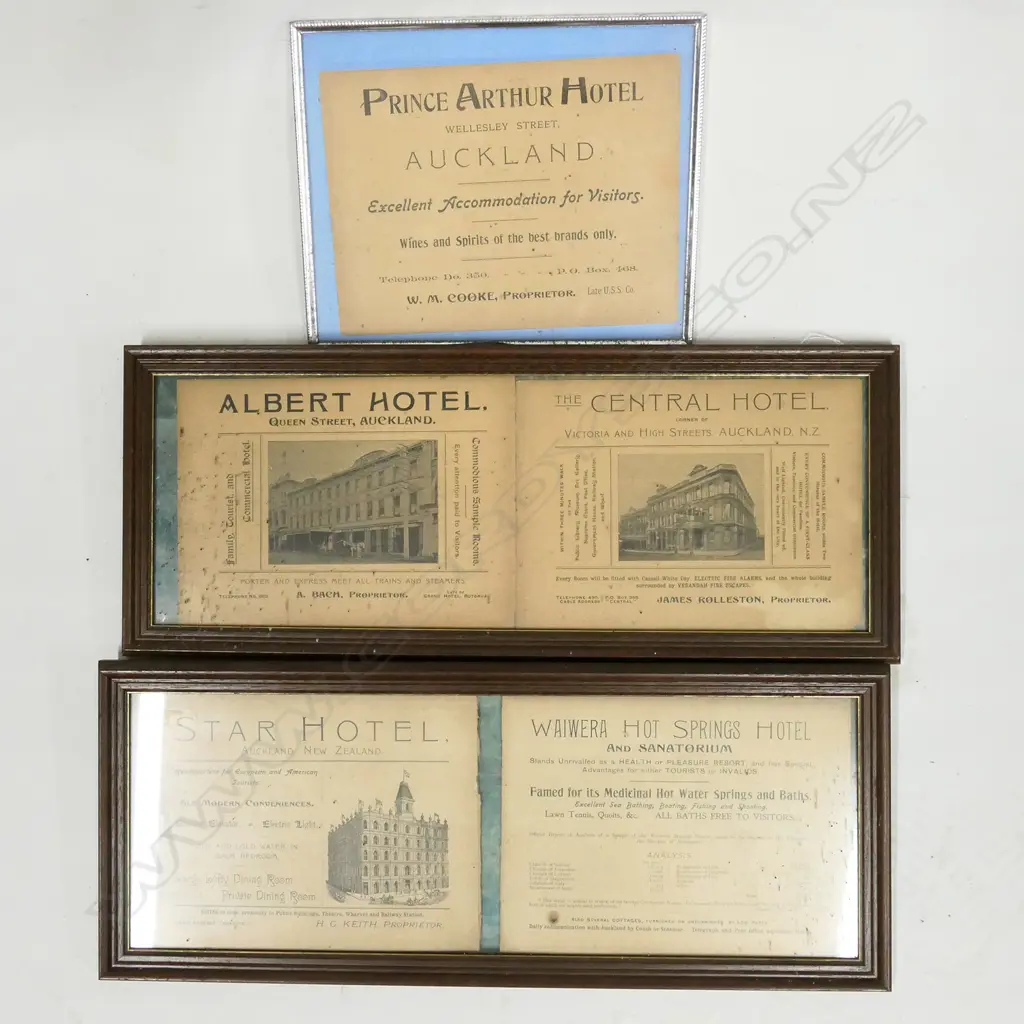 THREE FRAMED NZ COLONIAL HOTEL ADVERTISEMENTS Image 1++