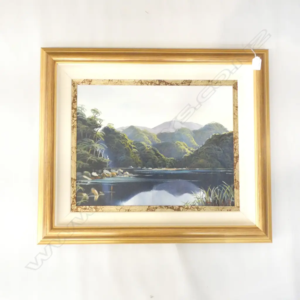 OIL PAINTING BY WAYNE EDGERTON LAKE BUSH & MOUNTAIN SCENE 340 X 440mm Image 1++