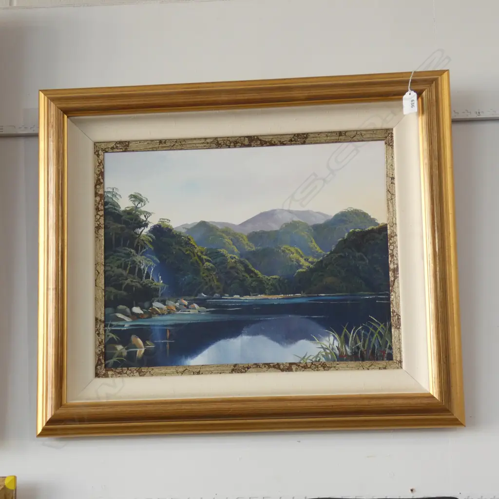 OIL PAINTING BY WAYNE EDGERTON LAKE BUSH & MOUNTAIN SCENE 340 X 440mm Image 1++