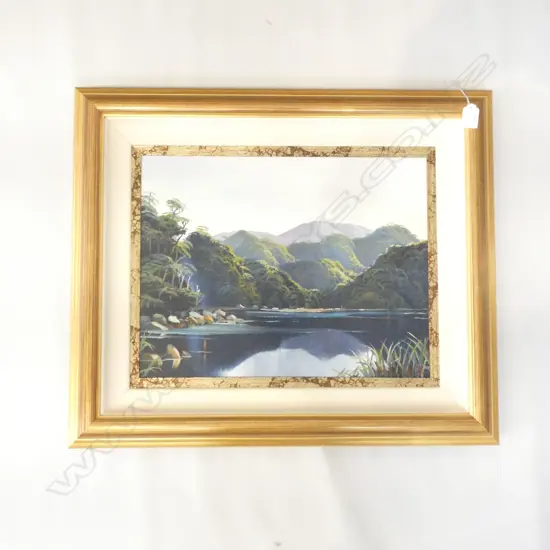 OIL PAINTING BY WAYNE EDGERTON LAKE BUSH & MOUNTAIN SCENE 340 X 440mm