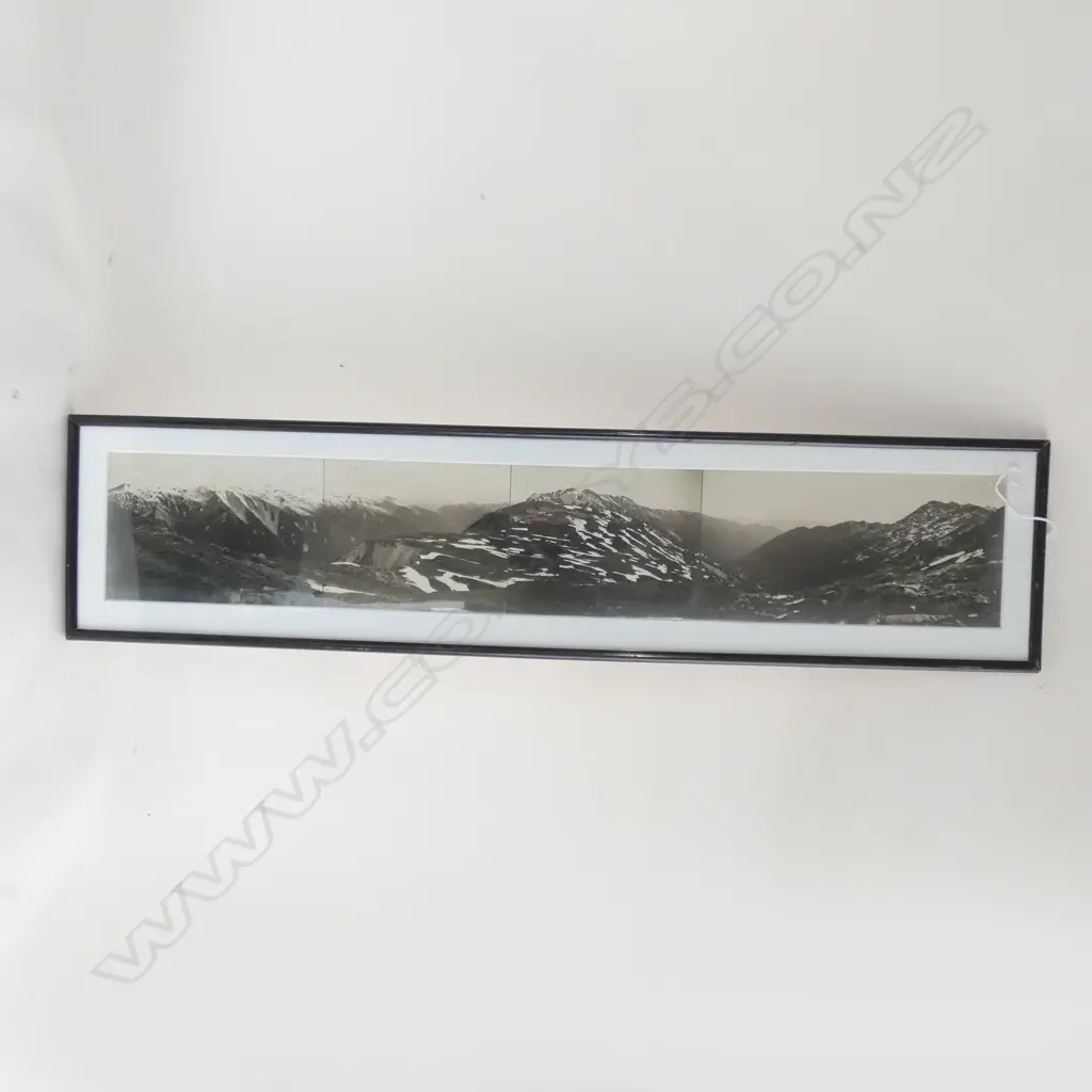 ANTIQUE PANORAMIC NZ MOUNTAIN LANDSCAPE PHOTOGRAPH - HAND TINTED SILVER GELATIN H. 115 X W. 700MM Image 1++