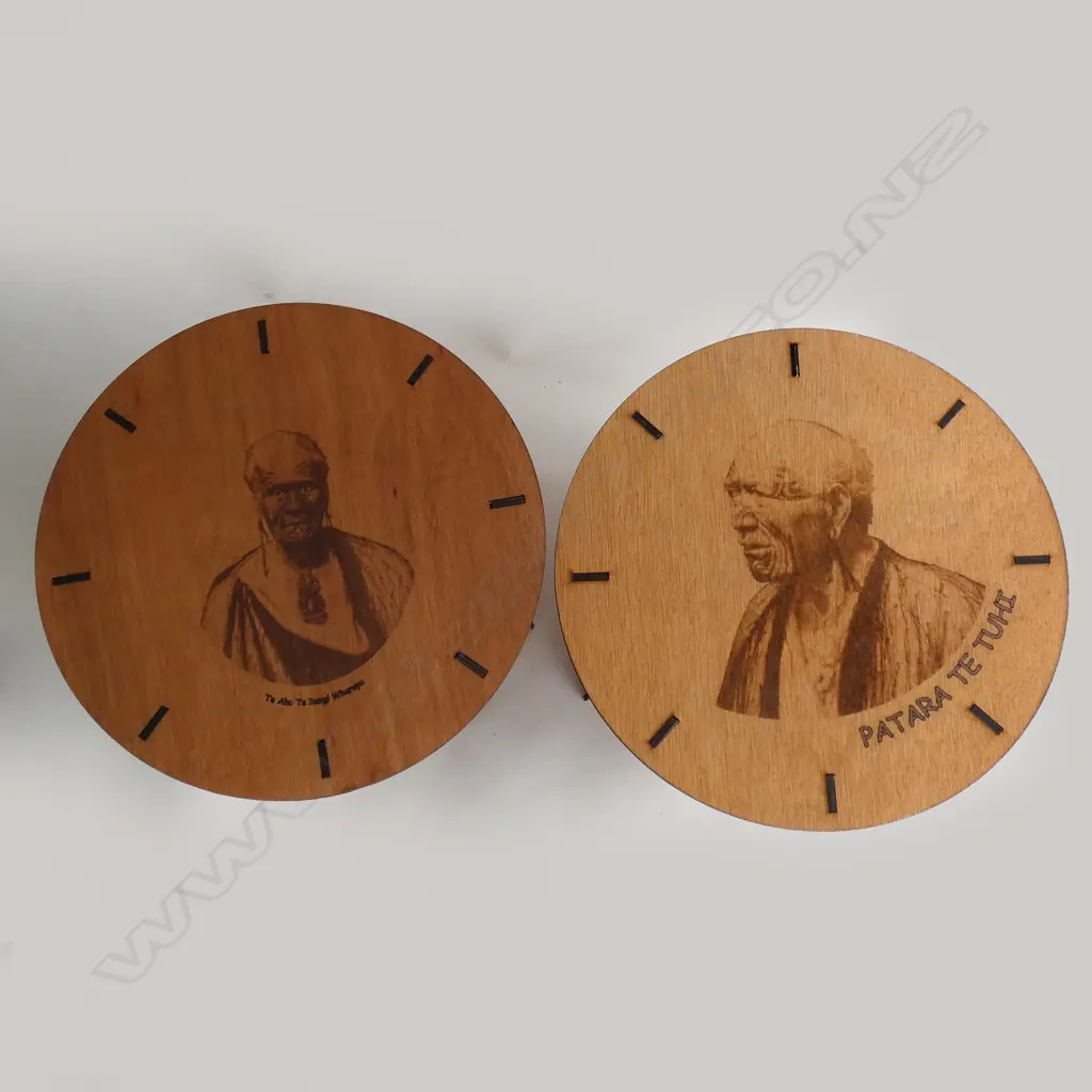 2 WOODEN MAORI ENGRAVED SMALL TABLES. ( 150mm _ 285mm) Image 1++