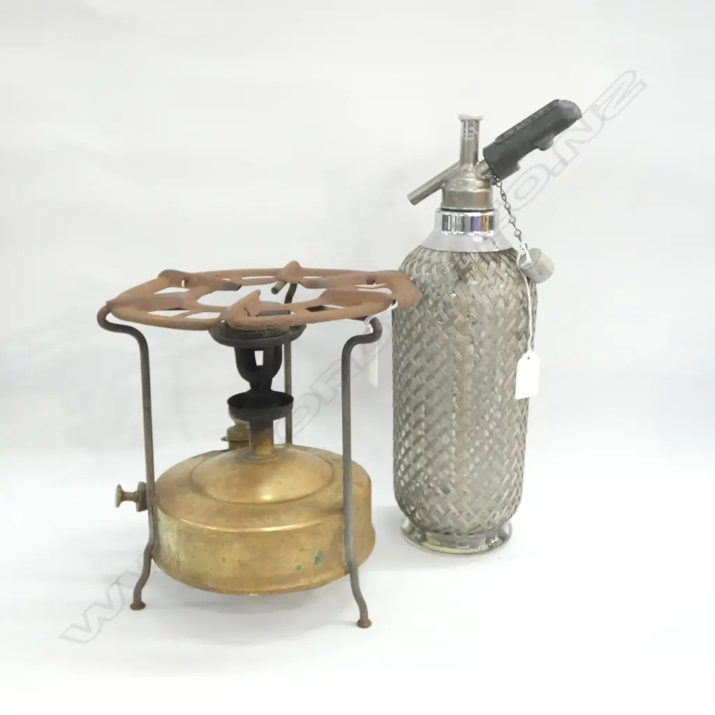OLD COMPANION CAMPING STOVE & MESH COVERED SODA SYPHON  Image 1++
