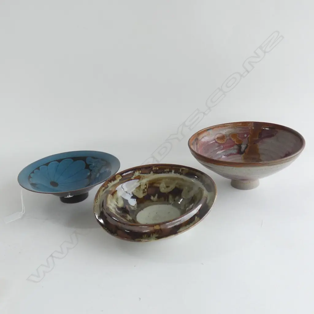 3 STUDIO POTTERY BOWLS; AUDREY WILSON, ALAN WARD, OTHER 215mm dia Image 1++