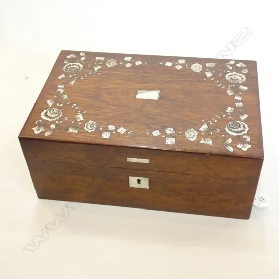 A VICTORIAN ROSEWOOD M.O.P INLAID WRITING SLOPE L 280 MM