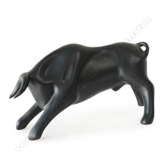 CHINA STYLISED BULL FIGURE, REPAIR TO BACK LEG, W. 210, H. 95mm