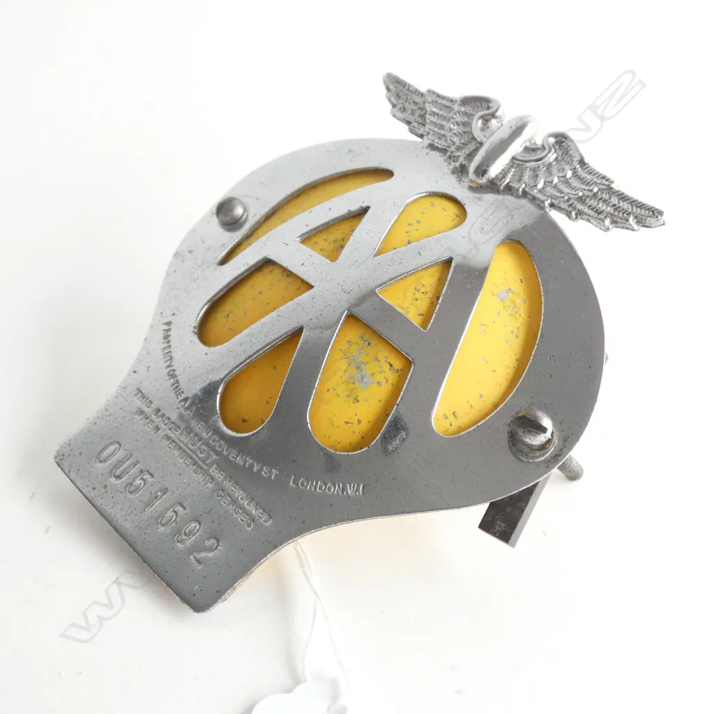 A Old AA badge with fixings "property of the AA New Covent St ond n WI " No Image 1++