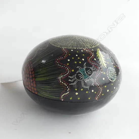 ABORIGINAL HANDPAINTED PAPIER MACHE TRINKET BOX D.110MM