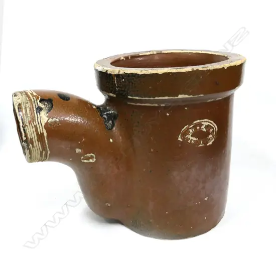NZ COLONIAL  'RC CLARK, HOBSONVILLE' SALT GLAZED GULLY TRAP, H. 360MM