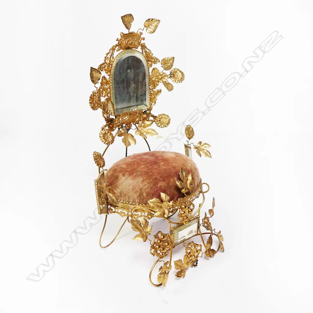 VICTORIAN GILT & VELVET MINIATURE CHAIR (H.420mm) PLUS LG CANE BASKET, 700 X 300mm Image 1++