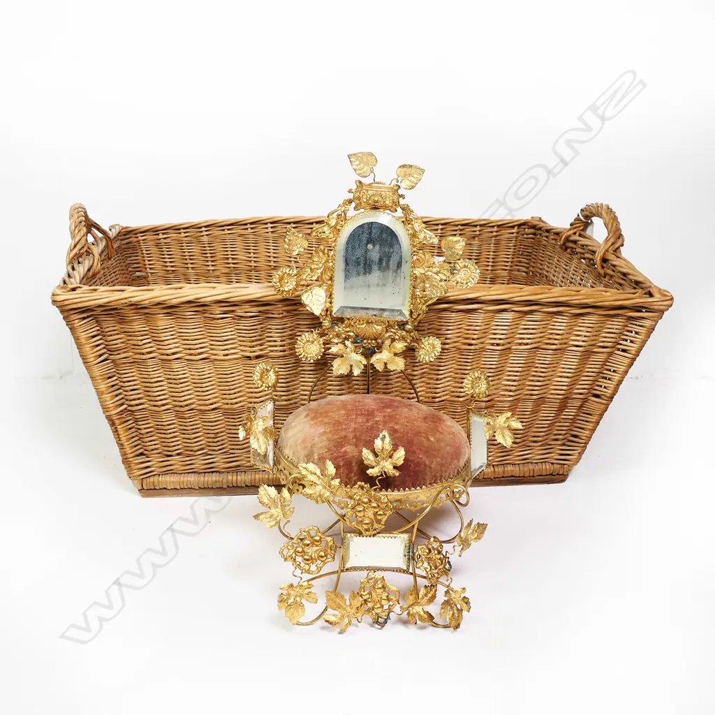 VICTORIAN GILT & VELVET MINIATURE CHAIR (H.420mm) PLUS LG CANE BASKET, 700 X 300mm Image 1++