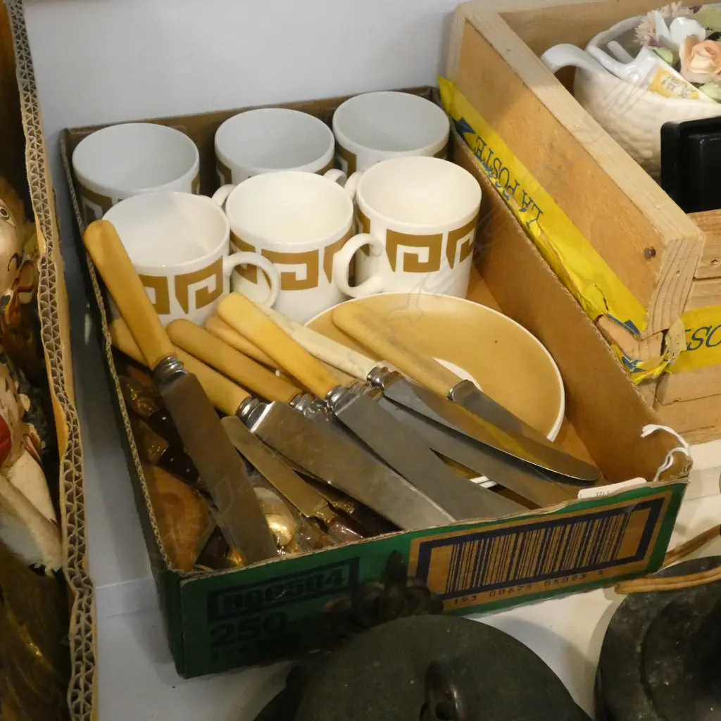 BOX LOT ASST. CUTLERY, SUSIE COOPER ETC Image 1++