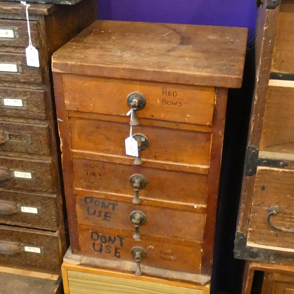 SMALL OLD WOODEN 5 DRAWER CABINET AF 330x290x450mm Image 1++