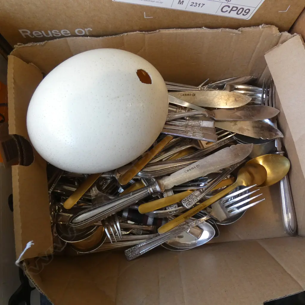 BOX LOT ASST. EP CUTLERY + OSTRICH EGG Image 1++