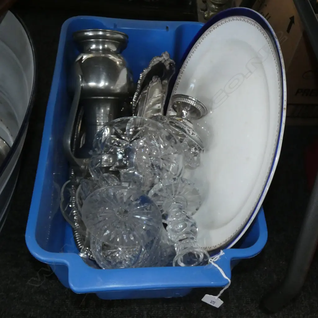 BOX ASST GLASS / CRYSTAL & SILVER PLATE  ETC.. Image 1++