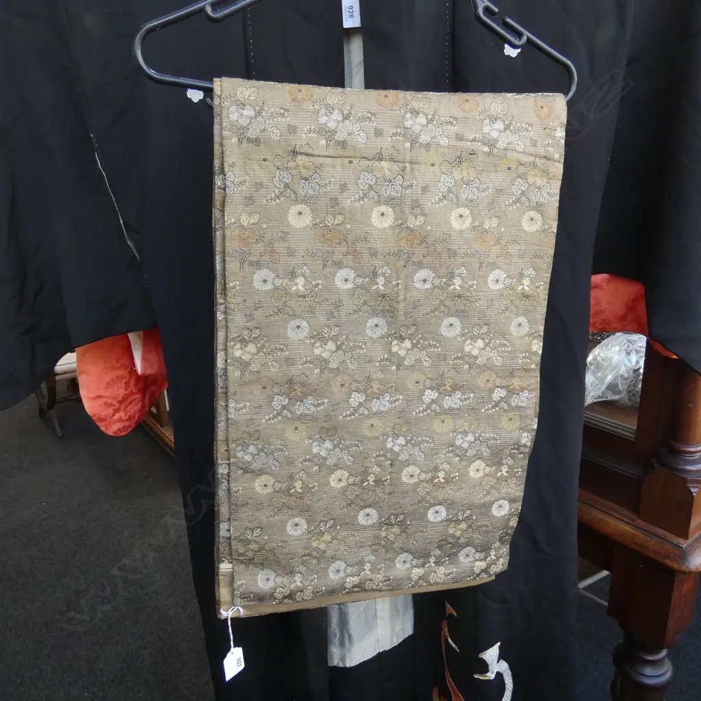 TRADITIONAL JAPANESE SILK WOVEN OBI SASH -GOLD/GREEN Image 1++