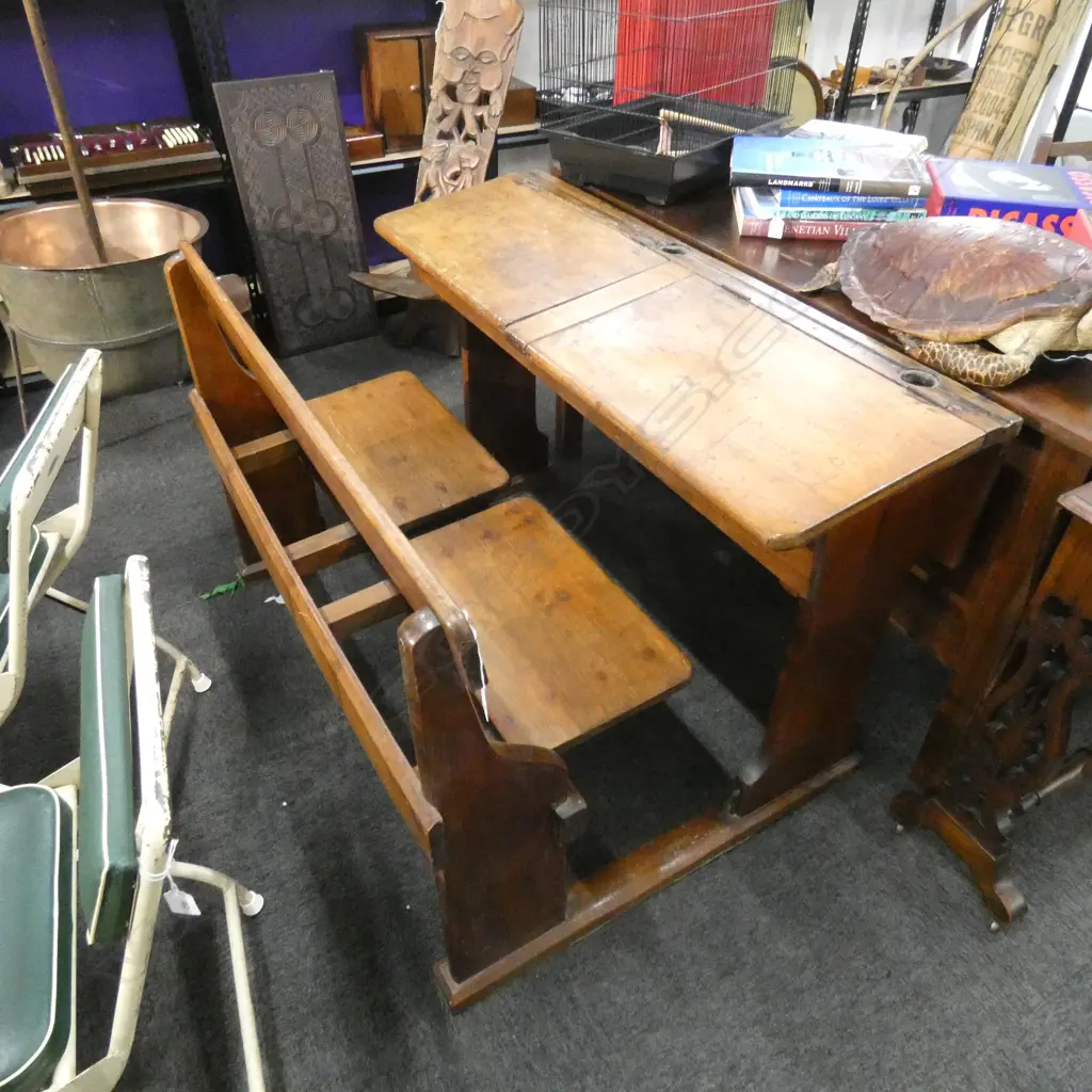 VINTAGE DOUBLE SCHOOL DESK W.1220mm Image 1++
