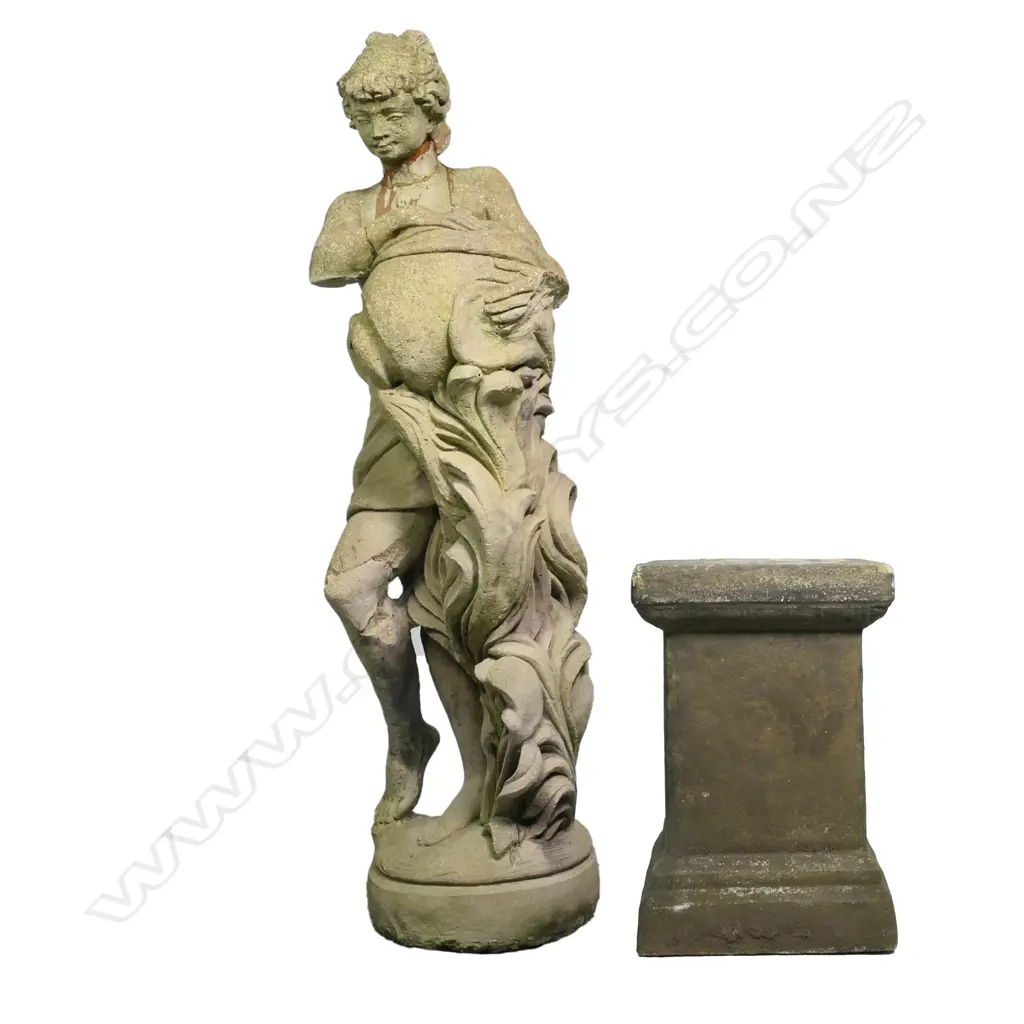 LGE CONCRETE NAKED LADY GARDEN STATUE ON PLINTH BASE A.F H.1880 Image 1++