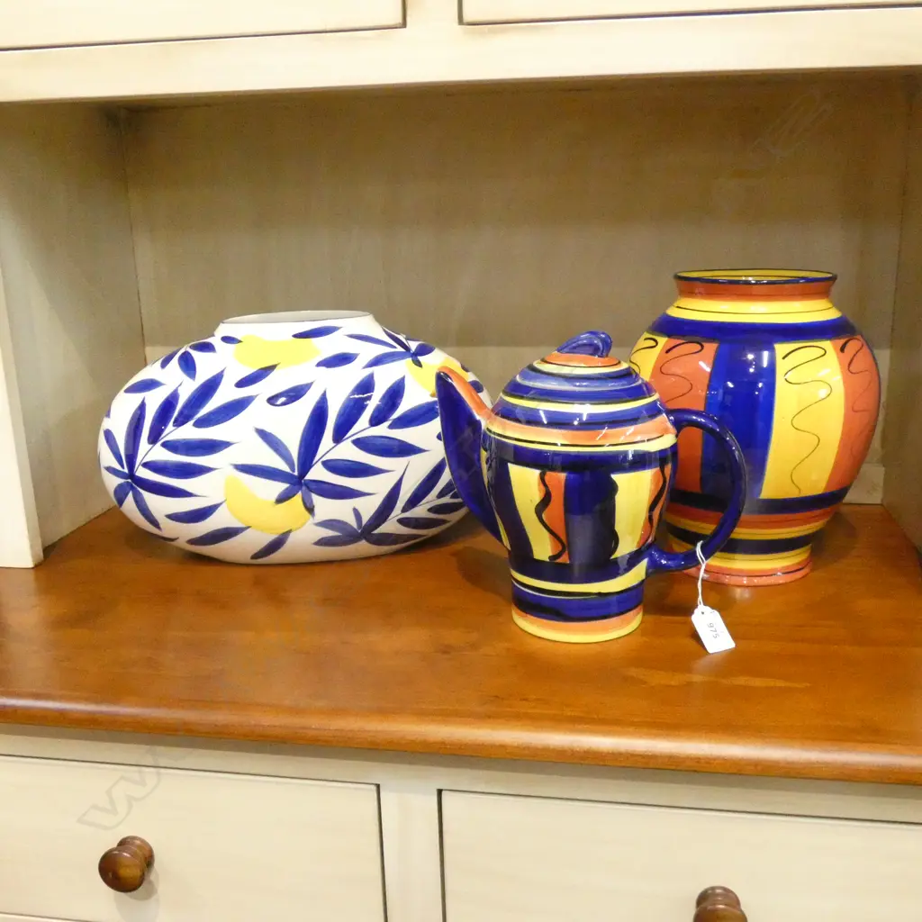 3 PCES PETRA CERAMICS; 2 VASES & TEAPOT Image 1++