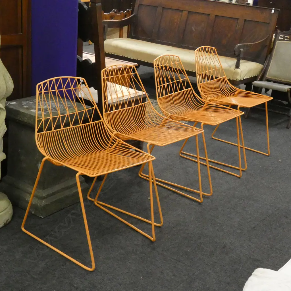 4 CONTEMPORARY ORANGE WIRE PATIO CHAIRS Image 1++