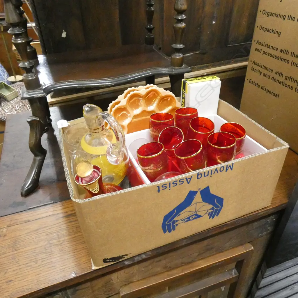 BOX LOT CRYSTAL JUG, DRINK SETS ETC Image 1++