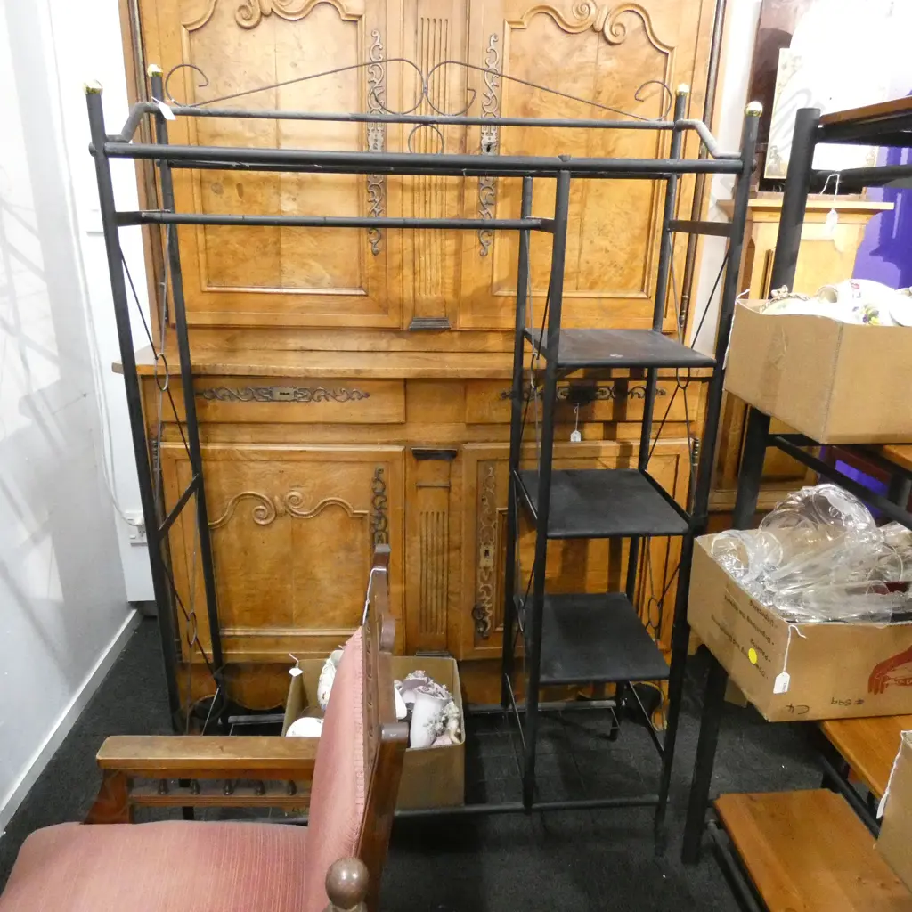BLACK METAL STORAGE RACK H.1720mm W.1100mm + GLASS & ALUMINIUM RACK Image 1++